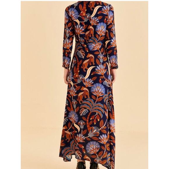Farm Rio Nature Beauty Long Sleeve Maxi Dress Blue Print S - Picture 6 of 10